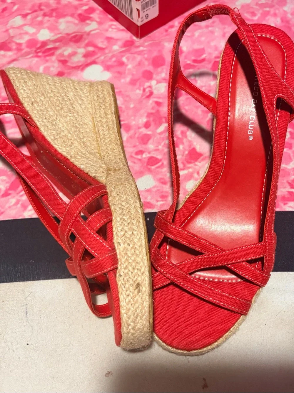 NIB Vintage Red Espadrille Wedge Slingback Wedge Sandals- 9